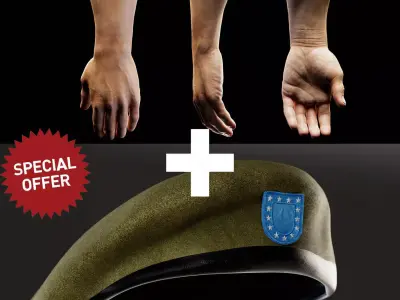 Human Hand with Beret collection  Low-poly 3D model