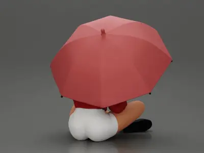 Pretty Girl with an Umbrella in Jacket and Shorts Sitting 3D print model