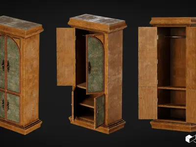 Vintage Wardrobe with Rig Low-poly 3D model