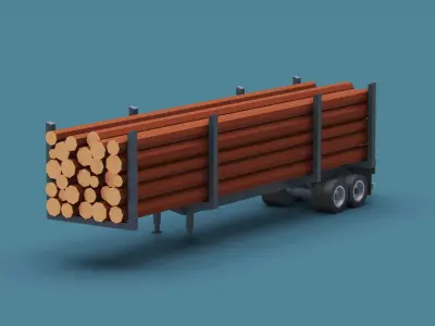 Cartoon Stylized  Semi Trailer with Logs Low-poly 3D model