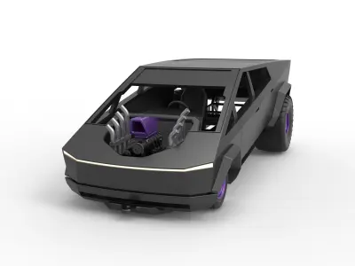 Tesla Cybertruck pulling truck 2wd Scale 1 to 25 3D print model