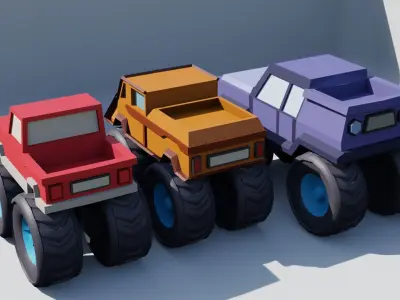 3 Low Poly Monster Car Model 3D model