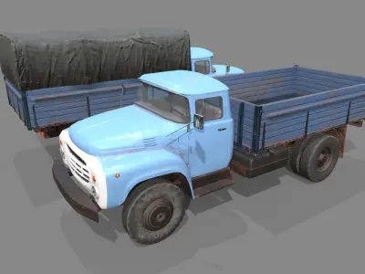 Low poly Zil-130 truck with tarp on top Low-poly 3D model