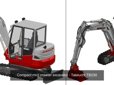 Mini excavators - Takeuchi TB230 and Hitachi ZX27U-2 3D Model Pack