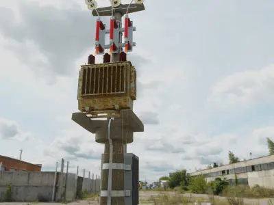 Electric Transformer station on pillar 3D model