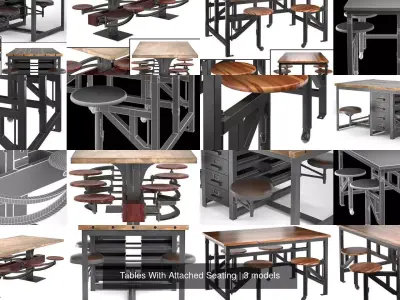 Tables With Attached Seating 3D Model Pack