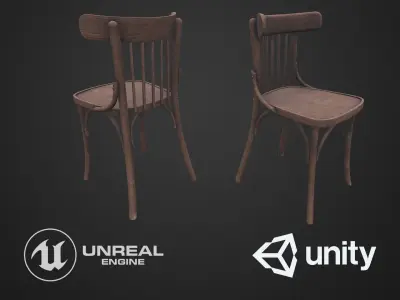 Old wooden chair Low-poly 3D model get