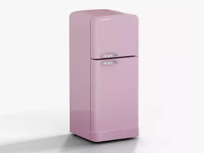Retro fridge pink Low-poly 3D model
