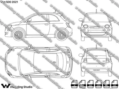 Fiat 500 2021 blueprint Texture