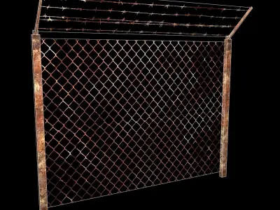 Fence with barbed wire Low-poly 3D model