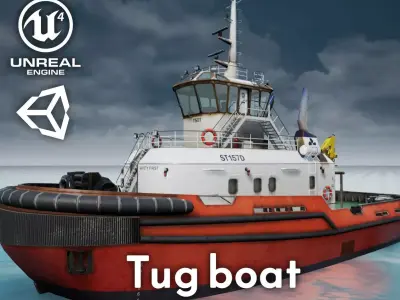 Tug Ship tugboat - low poly Low-poly 3D model