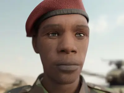 Somali Soldier Stands at Attention Fur 3D model