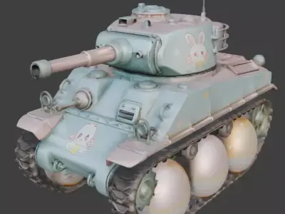 3D EASTER TANK WITH EGG WHEELS  Low-poly 3D model