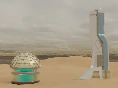 Sci-fi Buildings Free low-poly 3D model