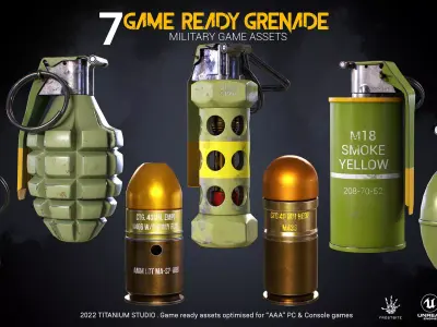 7 Grenade Game Ready Product - Military Game Asset Low-poly 3D model
