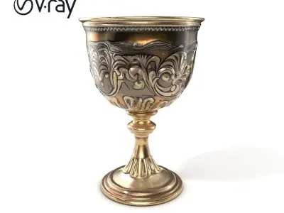 Ornate Vintage Silver Goblet model pack Low-poly 3D model