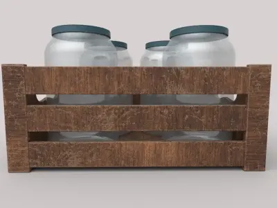 Wooden Crate With Jars Free low-poly 3D model