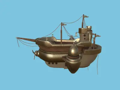 Cartoon Airship 06 - Bronze Wood - Low Poly Ship Low-poly 3D model
