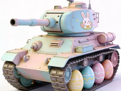 3D EASTER TANK WITH DECORATED EGG WHEELS Low-poly 3D model