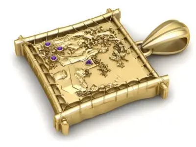 Gold Antique-Inspired Pendant with Floral and Blue Accents 3D print model