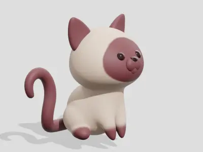 Cute Siamese cat sitting  3D model