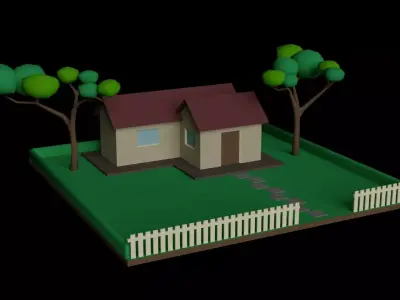 Low Poly Isometric House and Yard Free low-poly 3D model