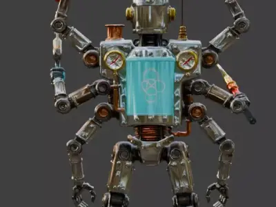 Industrial Multi Arm Atompunk Repair Droid 3D Model Low-poly 3D model