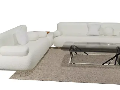 Cream Boucle Modern Lounge Sofa Low-poly 3D model