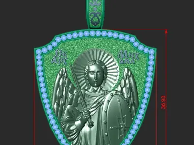 PENDANT IN THE FORM OF A SHIELD WITH ARCHANGEL MICHAEL 3D print model