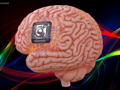 Human Brain with Microchip Implant with Light 3D model