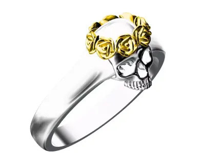 Antique Rose Crown Skull Ring 3D print model