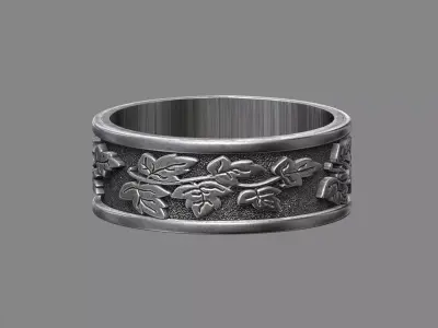 Floral Oak leaves wedding band ring 3D print model