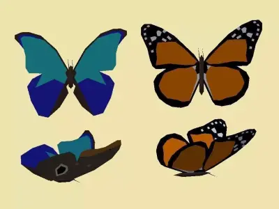 PACK 011 Monarch Butterflys orange and blue Low-poly 3D model