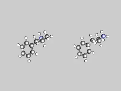 Benzedrine - levoamphetamine  and dextroamphetamine - molecules 3D model