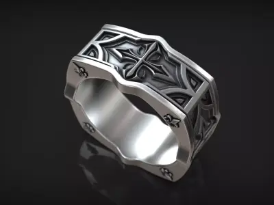 Gothic Cross Pattern Medieval Heraldic Lily Band 3D print model