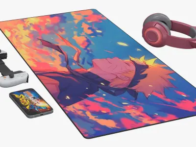 Naruto Gaming Mousepad with Headset and Console Setup 3D model