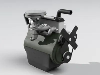 Old straight engine inline engine - simple 3D model