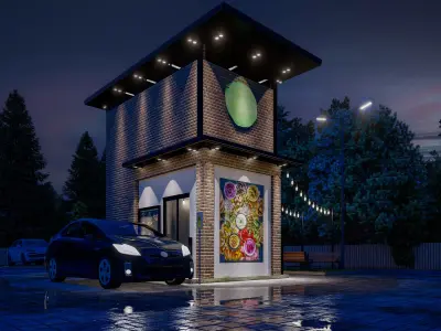 Modern Industrial Drive-Thru Restaurant Kiosk 3D model