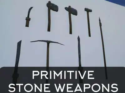 Lowpoly Primitive Stone Weapons Low-poly 3D model