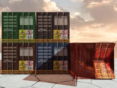 Industrial Containers Set 4 Colors 1 Damaged Low-poly 3D model