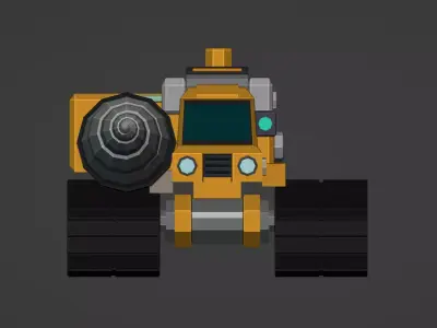 Low Poly Drill Tank Game Ready Vehicle Low-poly 3D model