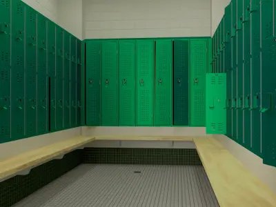 Metal Locker Boxes Room Green 3D model