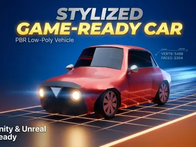 Low-Poly Red Sports Car Game-Ready PBR Vehicle Stylistic FBX OBJ Low-poly 3D model