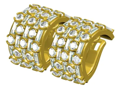 Antique Round and Baguette Diamond Half Bezel Hoop Earring 3D print model