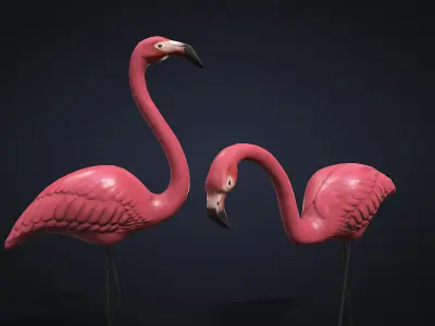 Statue flamingo lawn decoration Game ready Low-poly 3D model