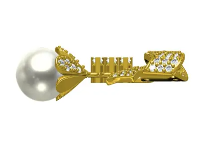 Antique Diamond Bow Pearl Drop Earring 3D print model