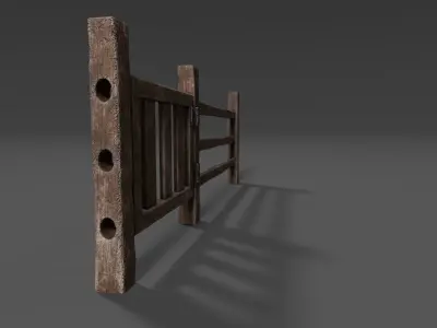 Modular Split Rail Fence for Environment Design with gate 3D model