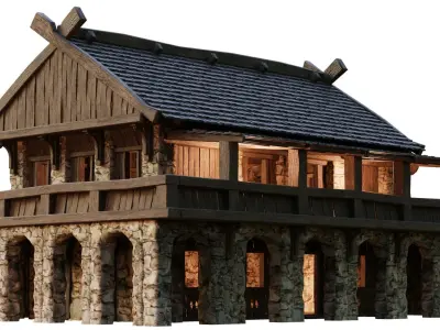 Old Medieval Building House 4K Textures GameReady 42 Low-poly 3D model