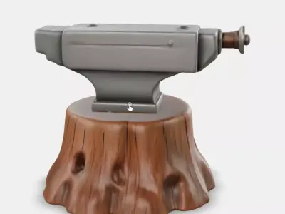 Dark Forged Anvil On Stump Low-poly 3D model