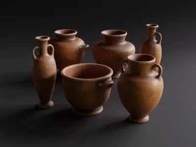 Old Clay Pots and Vases Low-poly 3D model